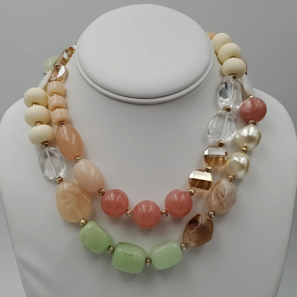 LOFT Double Strand Pastel Mixed Media Beads Necklace - Picture 3 of 7